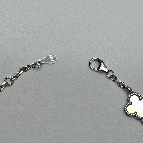 BCL23 BlushPinkLILAC MotherOFPearl & PAVE STATION DaintyCloverBracelet 18KWGS925 - Picture 3 of 6